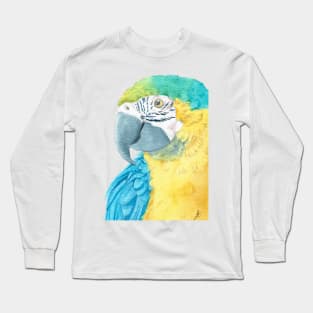 blue and gold macaw - watercolor parrot portrait Long Sleeve T-Shirt